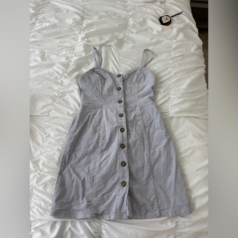Corduroy powder blue button down mini dress